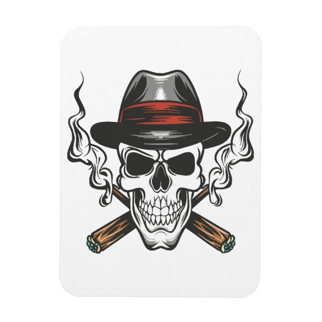 Gangster skull with fedora hat magnet (Vertical)