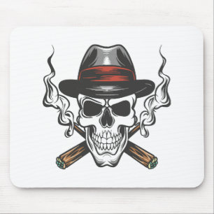Gangster skull with fedora hat mouse pad
