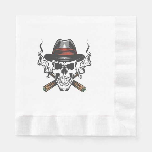 Gangster skull with fedora hat napkin (Front)