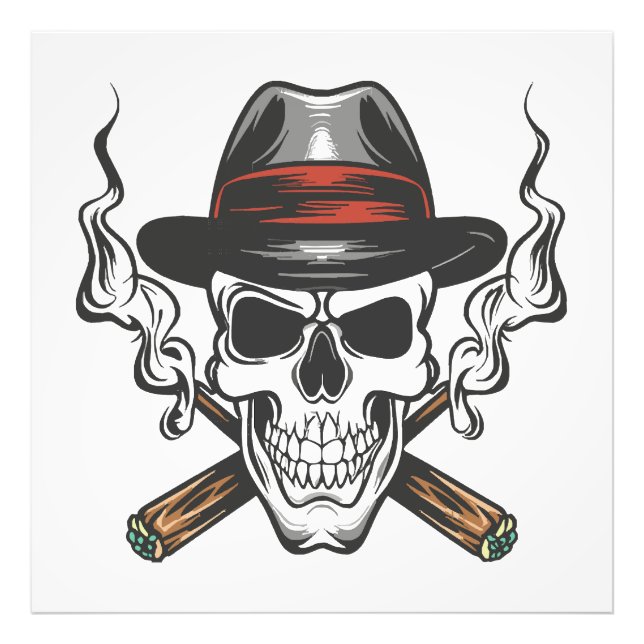 Gangster skull with fedora hat photo print (Front)