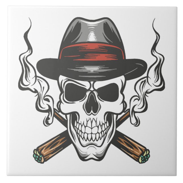 Gangster skull with fedora hat tile (Front)