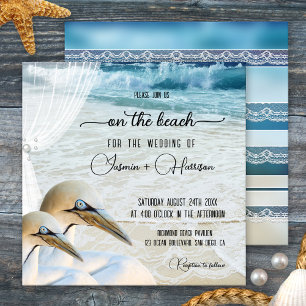 Gannet Beach with Lace Destination Wedding Invitation