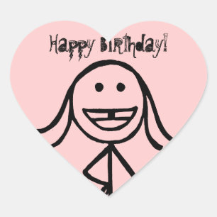 Gap toothed girl, Happy Birthday! Heart Stickers