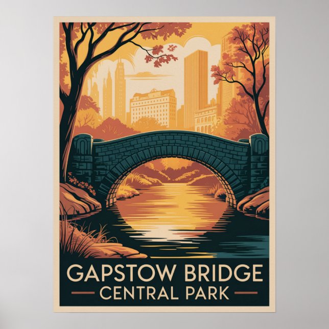 Gapstow Bridge Central Park Autumn Poster (Front)