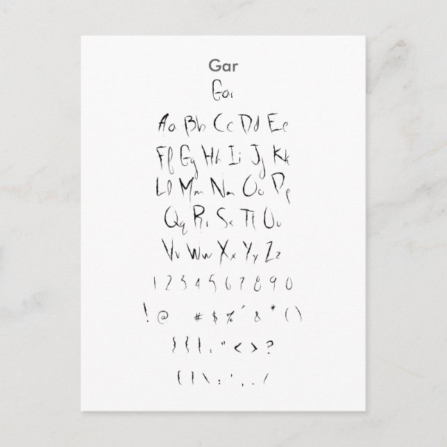 Gar - Zazzle Font Sampler Sheet Postcard (Front)