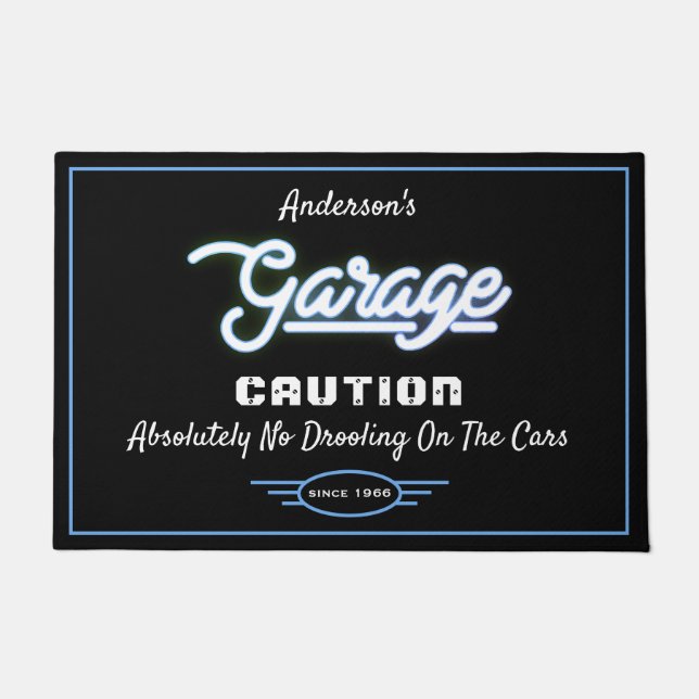 Garage Any Name Funny Saying Cars Blue Black  Doormat (Front)