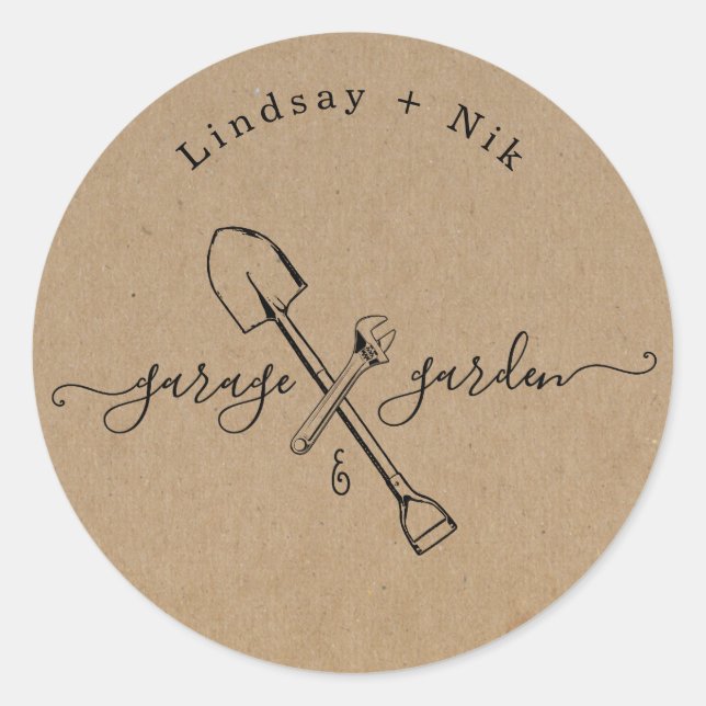 Garage & Garden Bridal / Couple's Shower Classic Round Sticker (Front)