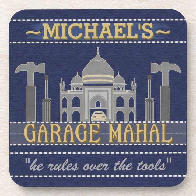 Garage Mahal Funny Man Cave | Custom Name Coaster (Front)