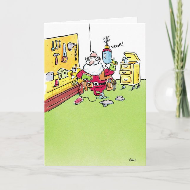 Garage matériel Père Noël carte personnalisable No (Devant)