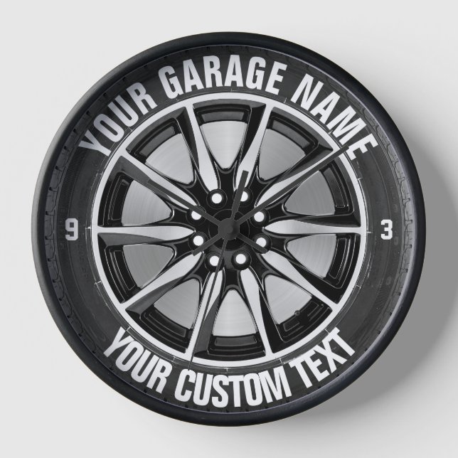 Garage Or Car Repair Wheel On Steel Owner Car Clock (Front)