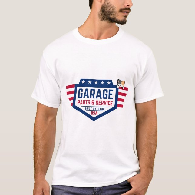 Garage part & cute cat design t-shirt (Front)