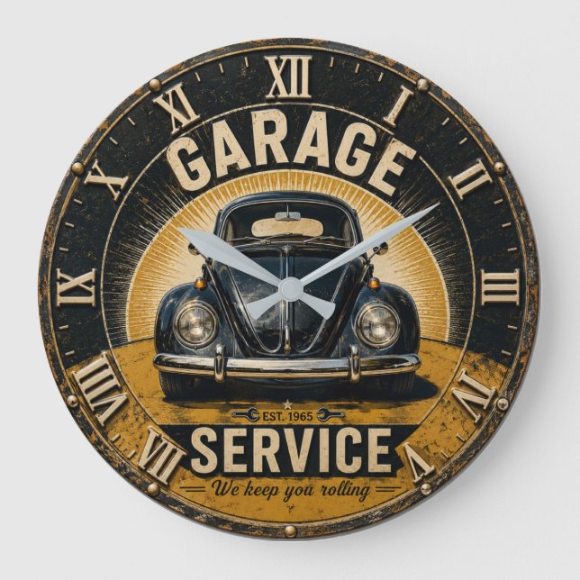Garage Service Classic Beetle Mechanic Workshop  Large Clock (Front)