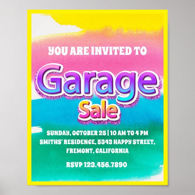 Garage Yard Sale Pink Glitter Pastel Stripes Poster (Front)