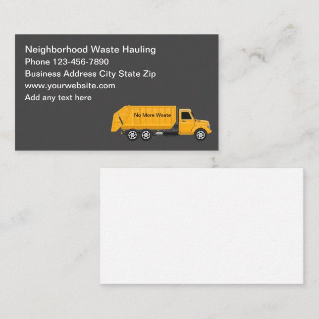 Garbage And Waste Hauling Business Cards (Front/Back)