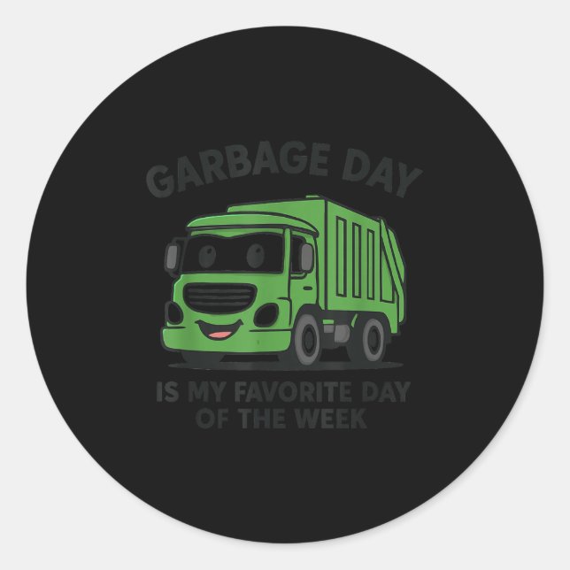 Garbage Day Is Favourite Traruck Kids Boys Toddler Classic Round Sticker (Front)