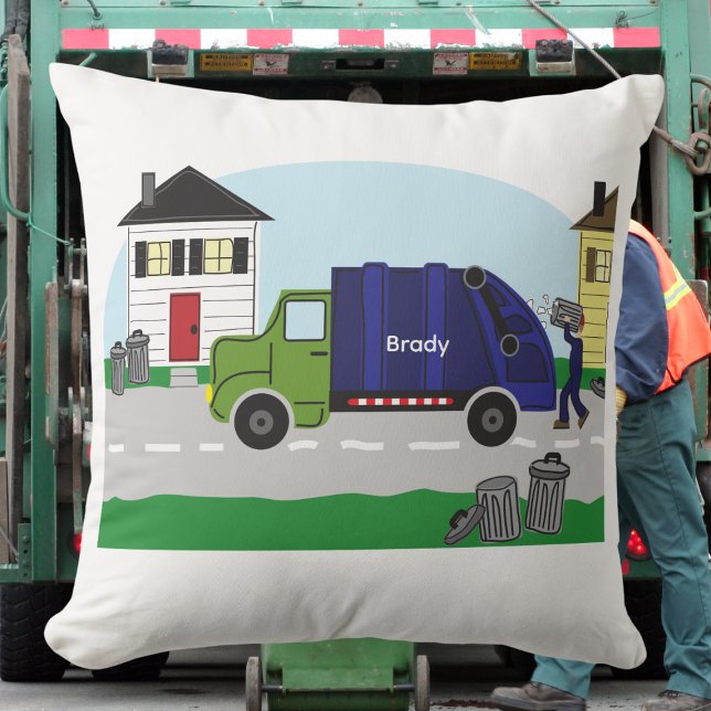 Garbage Day is the Best Day!" Garbage Truck Name Throw Pillow (Creator Uploaded)