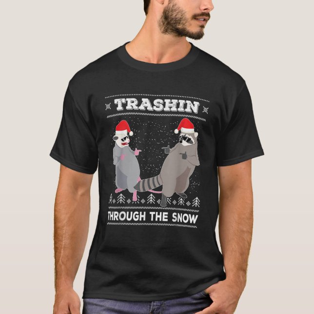 Garbage Gang Opossum Raccoon Ugly Christmas Sweate T-Shirt (Front)