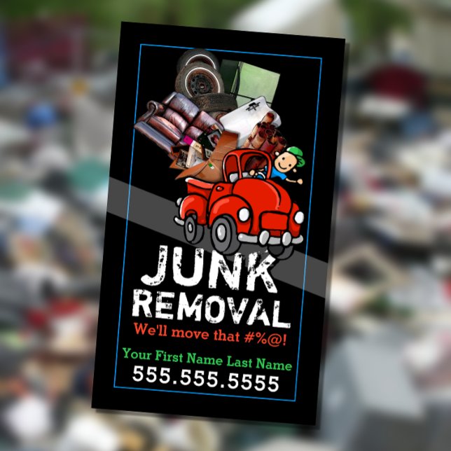 Garbage Hauling Junk Removal Cute Red Pickup Business Card (Creator Uploaded)