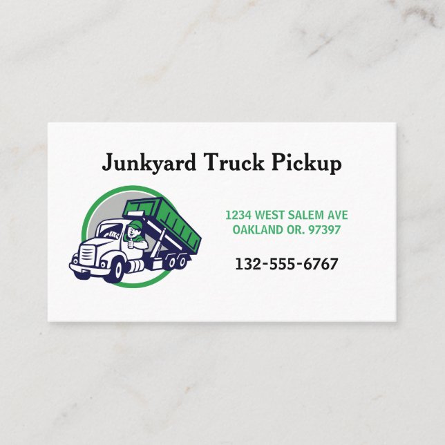 Garbage Junkyard Pickup Cartoon Guy Business Card (Front)