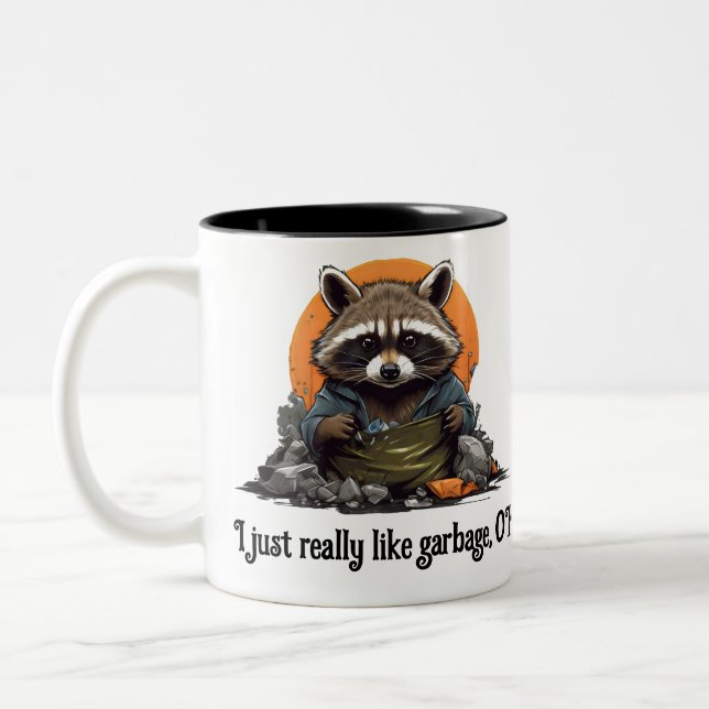 Garbage liking raccoon Two-Tone coffee mug (Left)