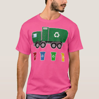 Garbage Smiling Truck Coloured Cans Recycling Day  T-Shirt