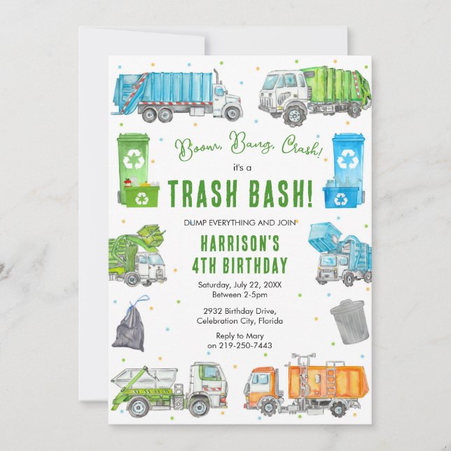 Garbage Trash Truck Birthday Invitation (Devant)