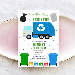 Garbage Trash Truck Birthday Invitation