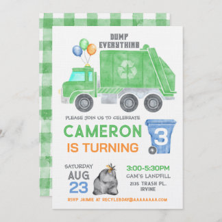 Garbage Trash Truck  Birthday Invitation