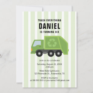 Garbage Trash Truck Birthday Party Invitation