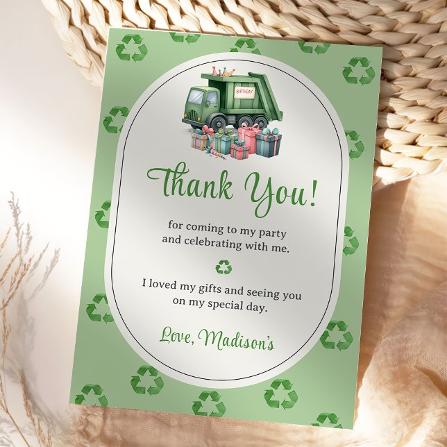 Garbage Trash Truck Birthday Party Thank You Card (Creator Uploaded)