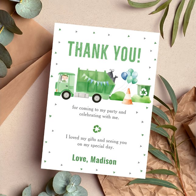 Garbage Trash Truck Birthday Party Thank You Card (Creator Uploaded)