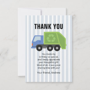 Garbage trash Truck Birthday Party Thank You Note Card