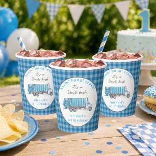 Garbage Trash Truck Blue Birthday Personalized Paper Cups