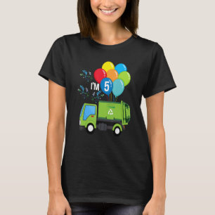 Garbage Truck 5th Birthday Vehicle Green Balloons  T-Shirt