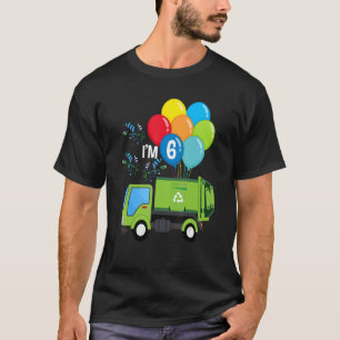 Garbage Truck 6th Birthday Vehicle Green Balloons  T-Shirt