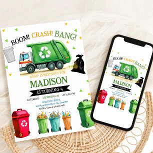 Garbage Truck Any Age Birthday Invitation
