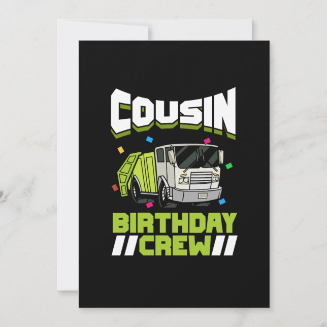 Garbage Truck Birthday Party Cousin Birthday Crew Invitation (Front)