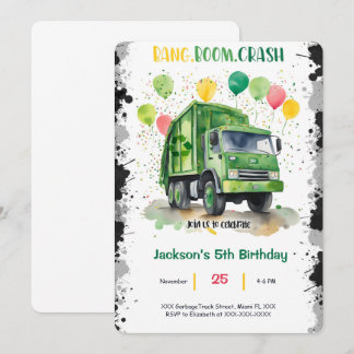 Garbage Truck Birthday Party Invitation
