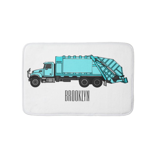 Garbage truck cartoon illustration bath mat (Front)