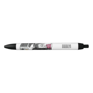 Garbage truck cartoon illustration black ink pen