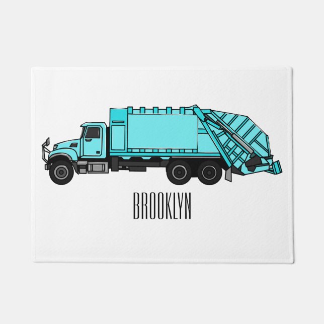 Garbage truck cartoon illustration doormat (Front)