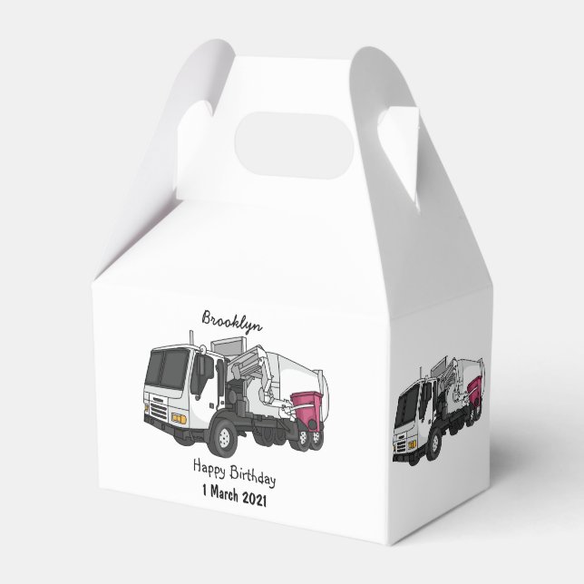 Garbage truck cartoon illustration favor box (Front Side)