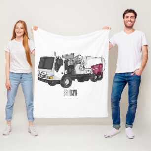 Garbage truck cartoon illustration fleece blanket