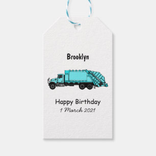 Garbage truck cartoon illustration gift tags