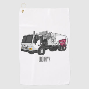 Garbage truck cartoon illustration golf towel