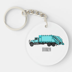 Garbage truck cartoon illustration keychain