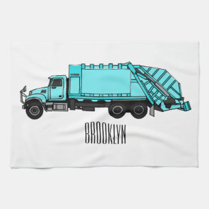Garbage truck cartoon illustration kitchen towel