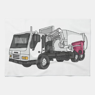 Garbage truck cartoon illustration kitchen towel