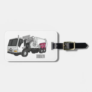 Garbage truck cartoon illustration luggage tag