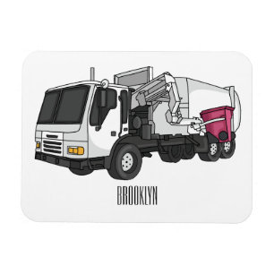 Garbage truck cartoon illustration magnet